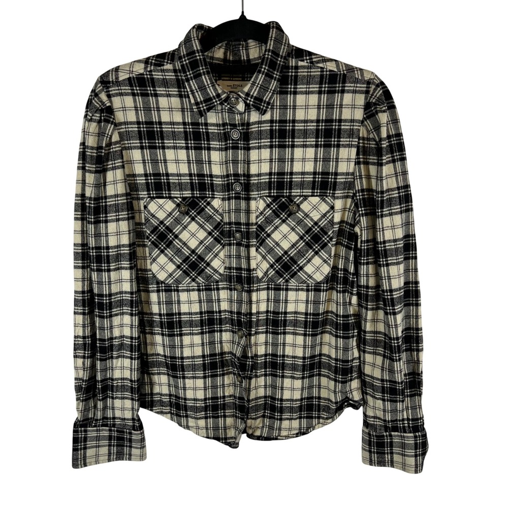 Isabel Marant Etoile Black Cream Plaid Wool‎ Blend Flannel Faby Shirt Top Small